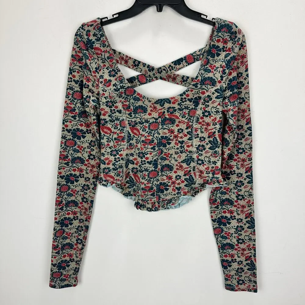 Free People Melanie Long Sleeve Top Floral Cotton Cottagecore Romantic Small NWT